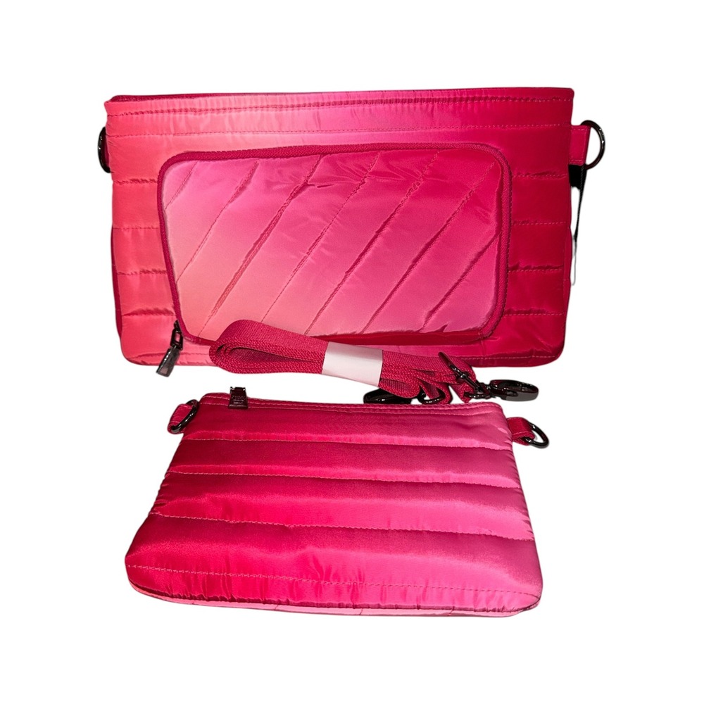 Think Royln Ombre Pink Puffer Crossbody Bag/Wallet Nylon with RFID Front Wallet